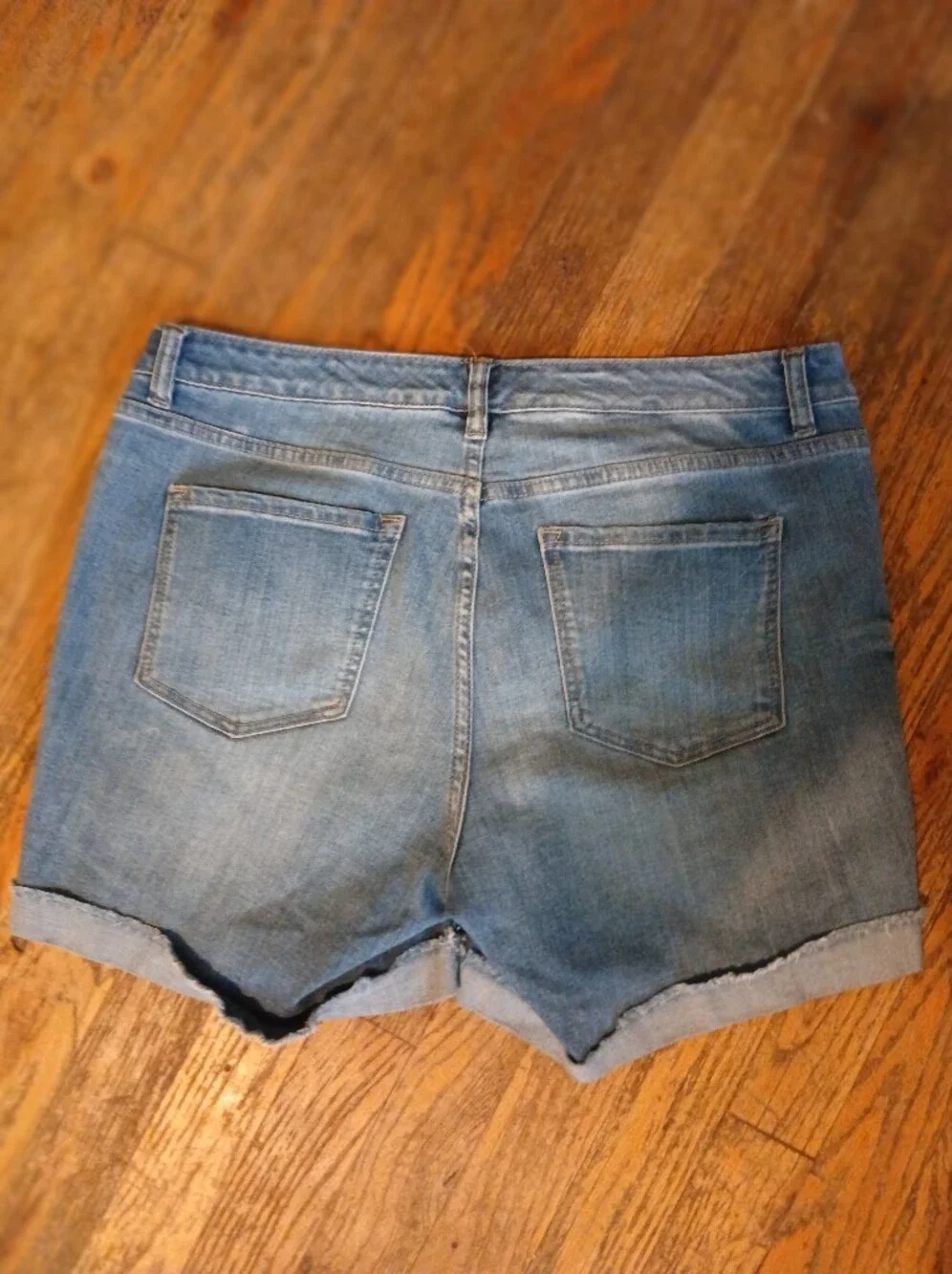 Floral Embroidered Blue Denim Cuffed Shorts